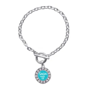 Silver Teal Senior '17 Circle Charm Toggle Bracelet
