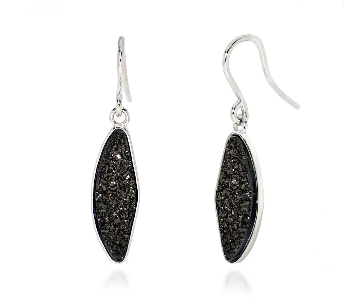 Small Marquise Black Druzy Earrings