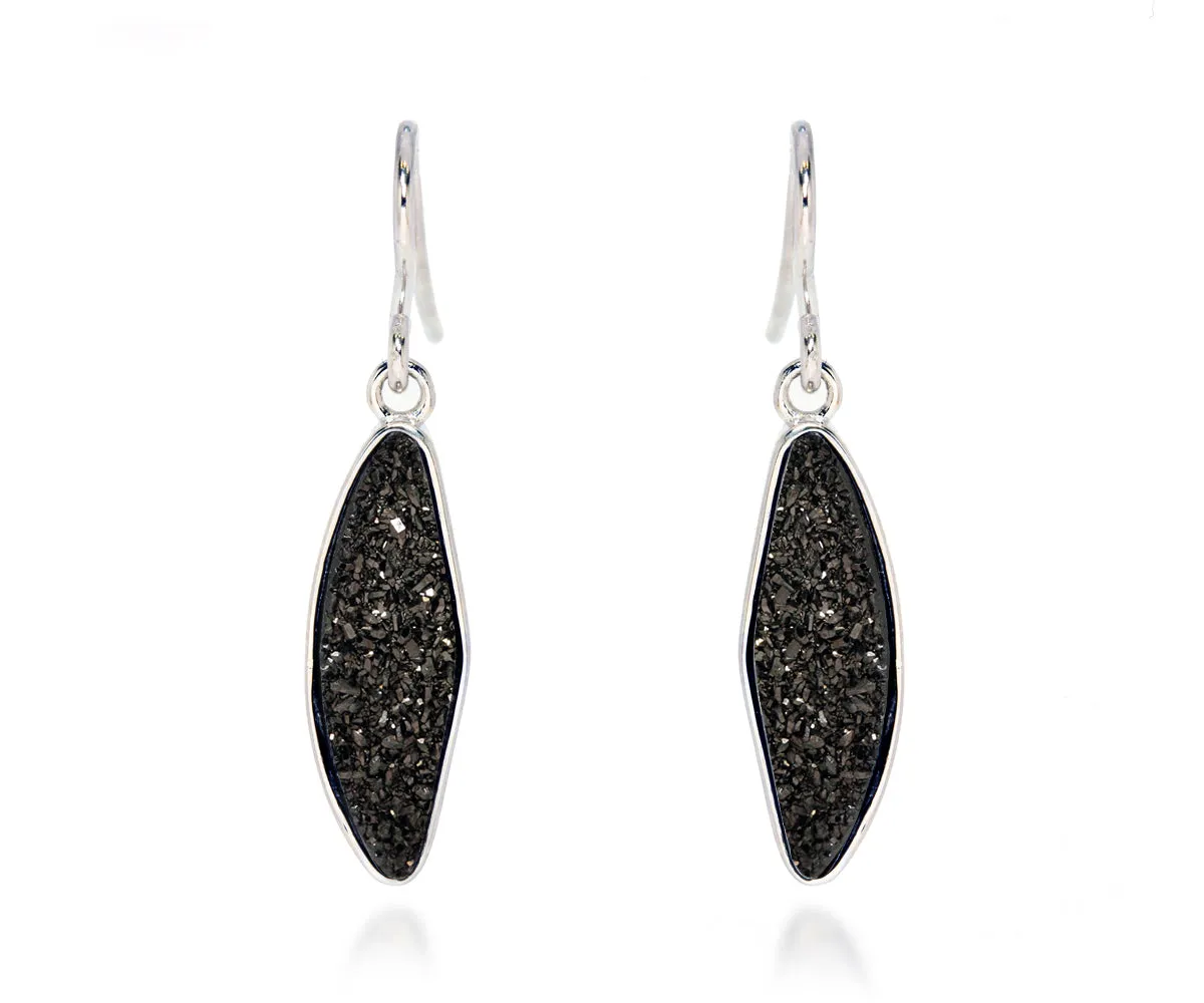 Small Marquise Black Druzy Earrings