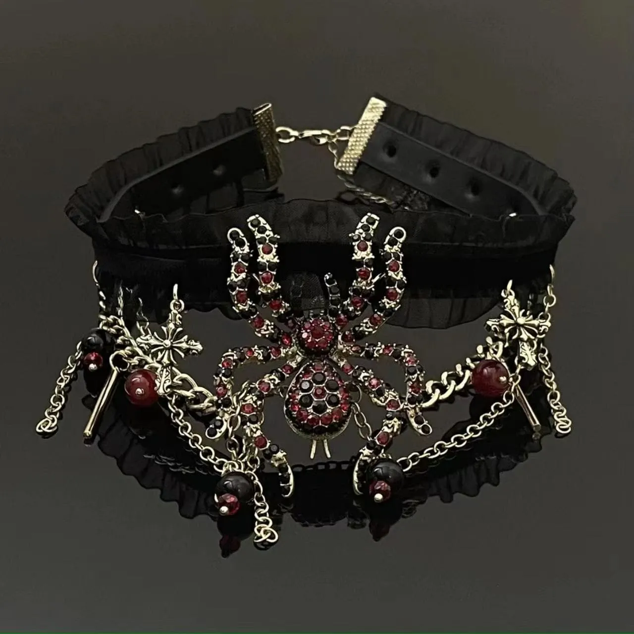 Spider beaded mesh choker necklace