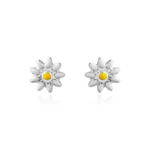 STERLING SILVER WHITE AND YELLOW ENAMELED DAISY STUD EARRINGS