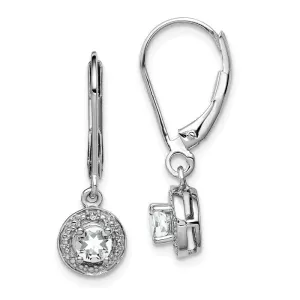 Sterling Silver White Topaz and Diamond Halo-Style Leverback Earrings