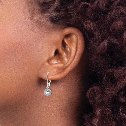 Sterling Silver White Topaz and Diamond Halo-Style Leverback Earrings