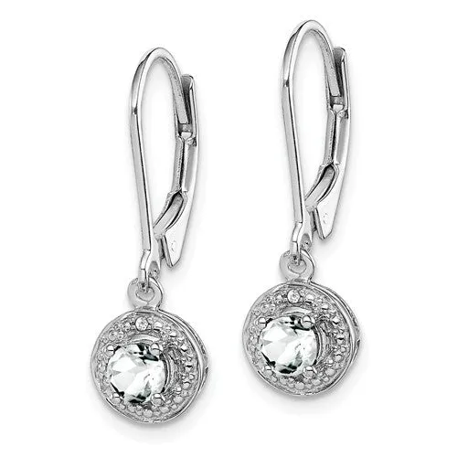 Sterling Silver White Topaz and Diamond Halo-Style Leverback Earrings