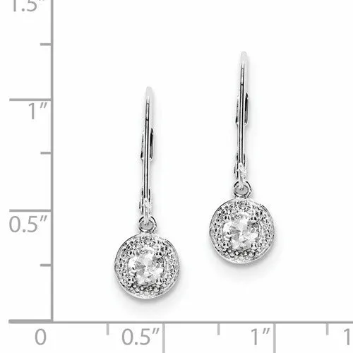 Sterling Silver White Topaz and Diamond Halo-Style Leverback Earrings
