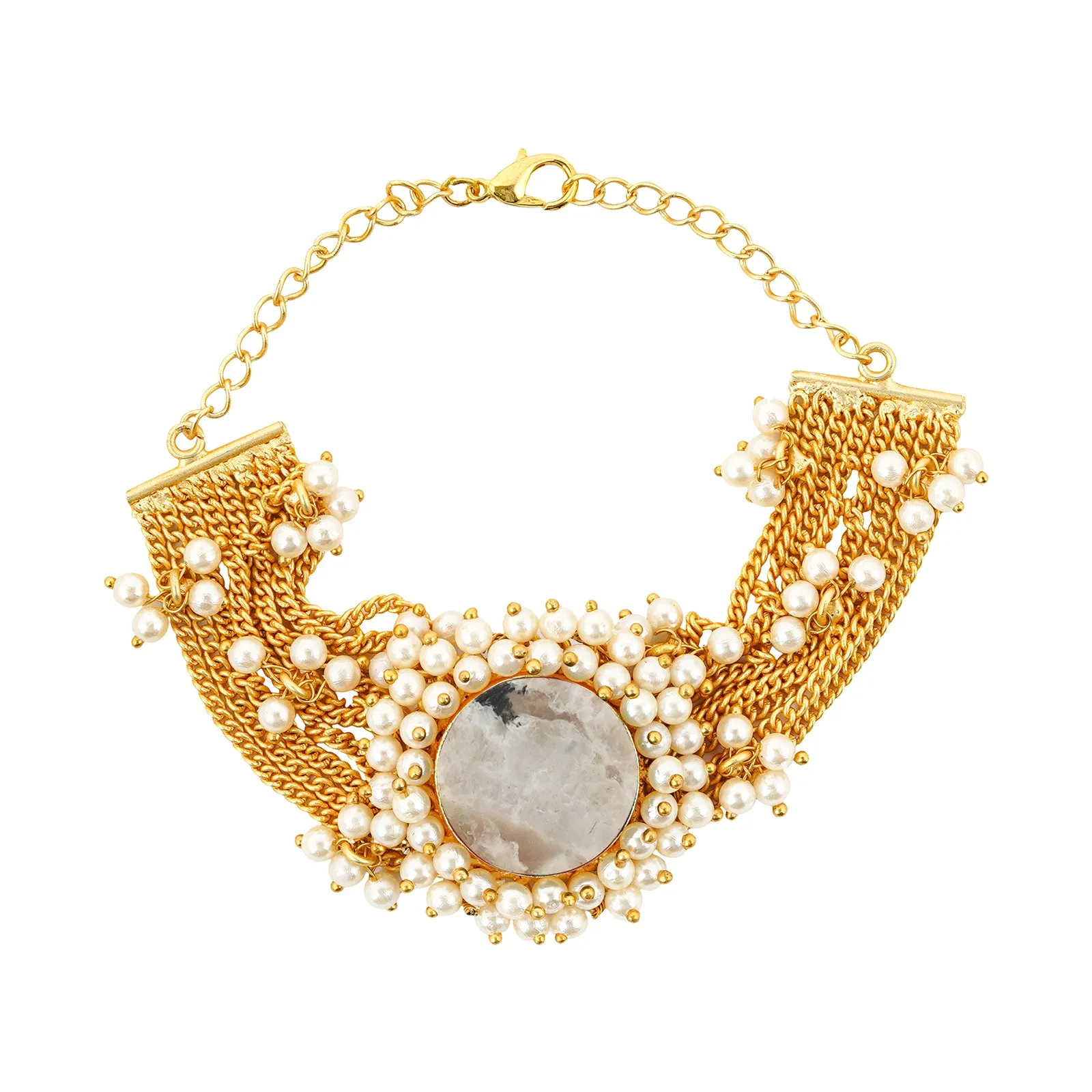 Teejh Eiravathi white Studded layered chain pearl bracelet