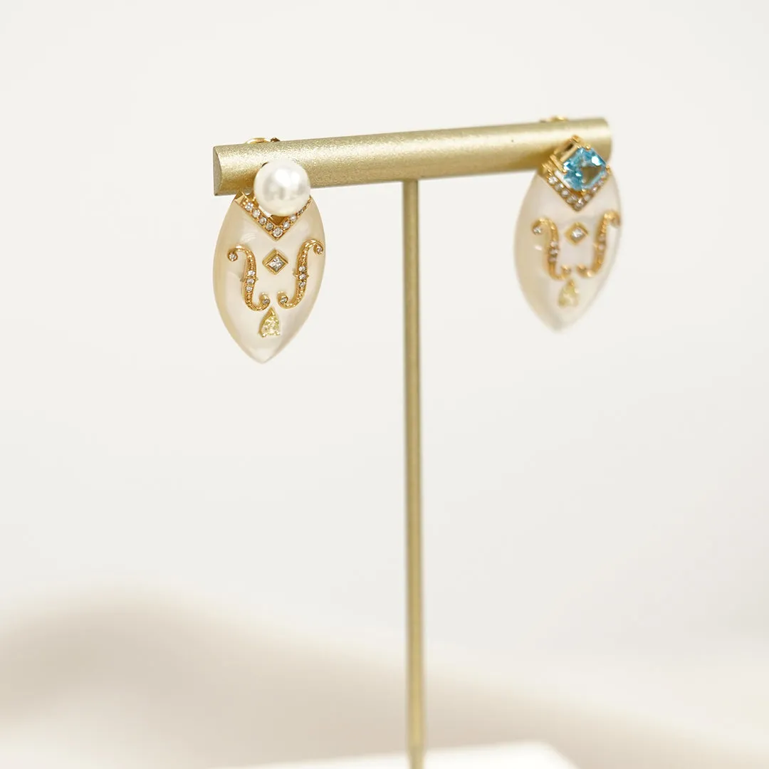 THIALH - CONCERTO - 18K Yellow Gold Topaz Akoya Pear Diamond Earrings