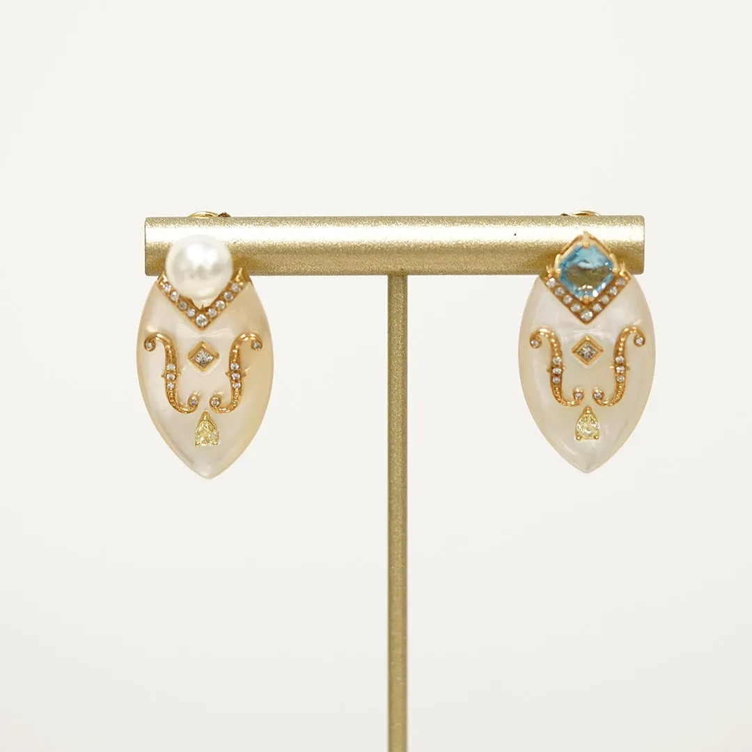 THIALH - CONCERTO - 18K Yellow Gold Topaz Akoya Pear Diamond Earrings