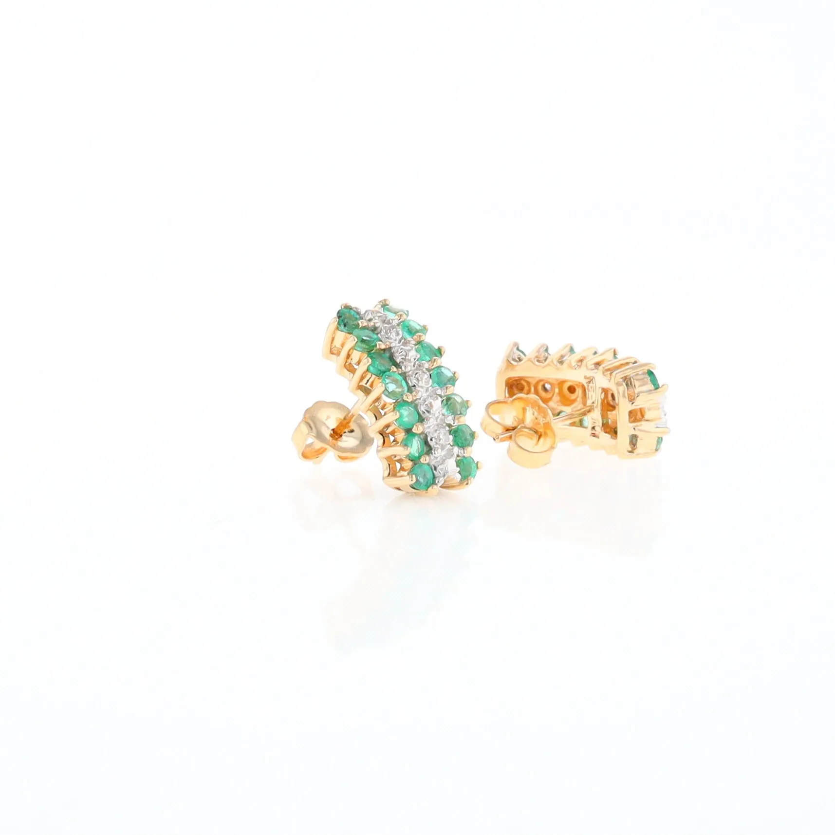 Three-Row Drop Emerald and Diamond Earrings