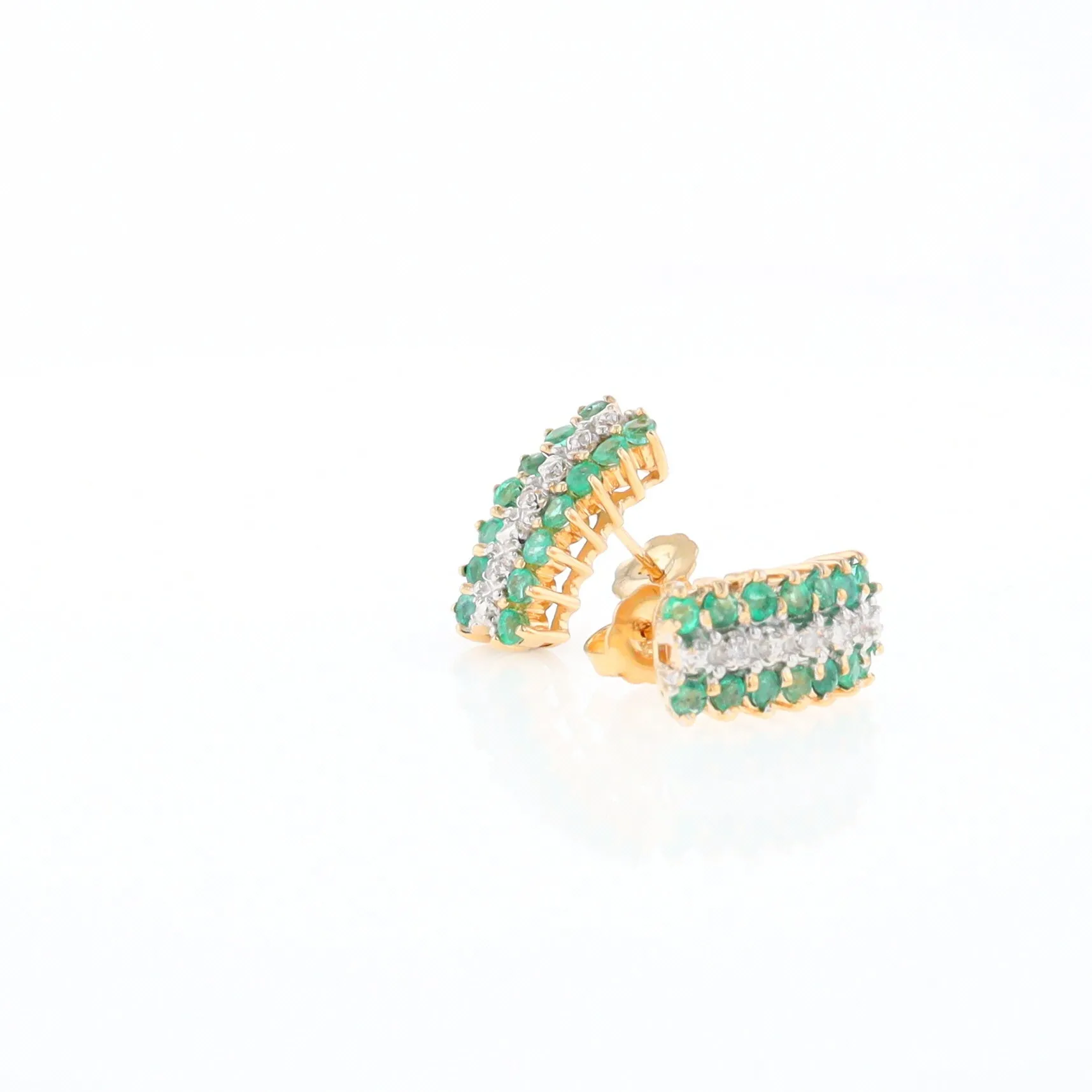 Three-Row Drop Emerald and Diamond Earrings