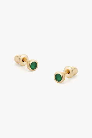 Tutti & Co Birthstone Stud Earrings Gold - Green Onyx (MAY) EA536G