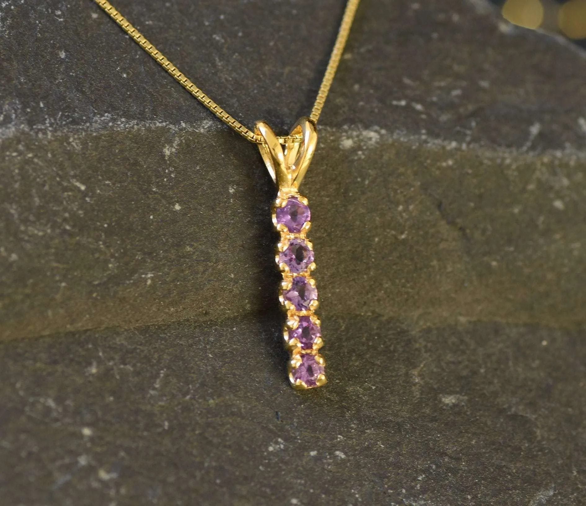 Vertical Amethyst Pendant - Natural Amethyst Necklace, Gold Amethyst Pendant