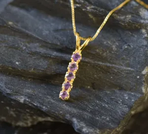 Vertical Amethyst Pendant - Natural Amethyst Necklace, Gold Amethyst Pendant