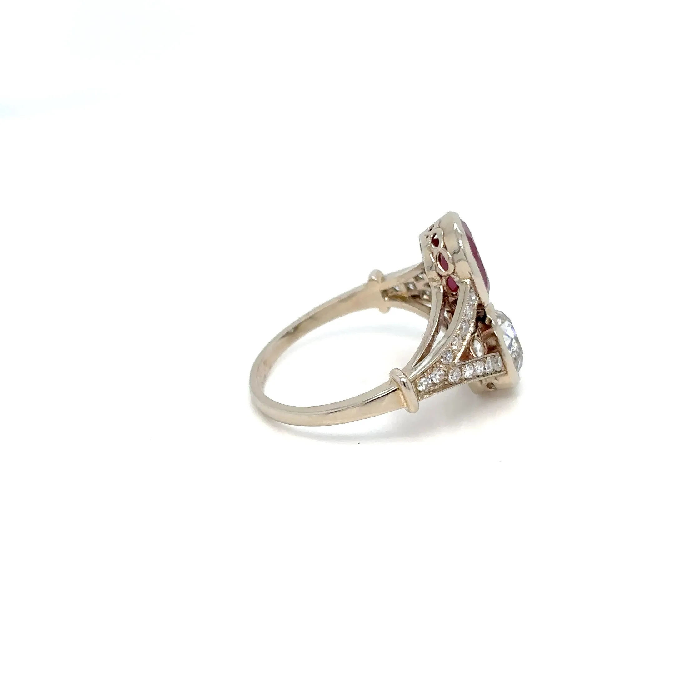 Victorian Certified Natural Unheated Ruby Diamond Vous et Moi Ring