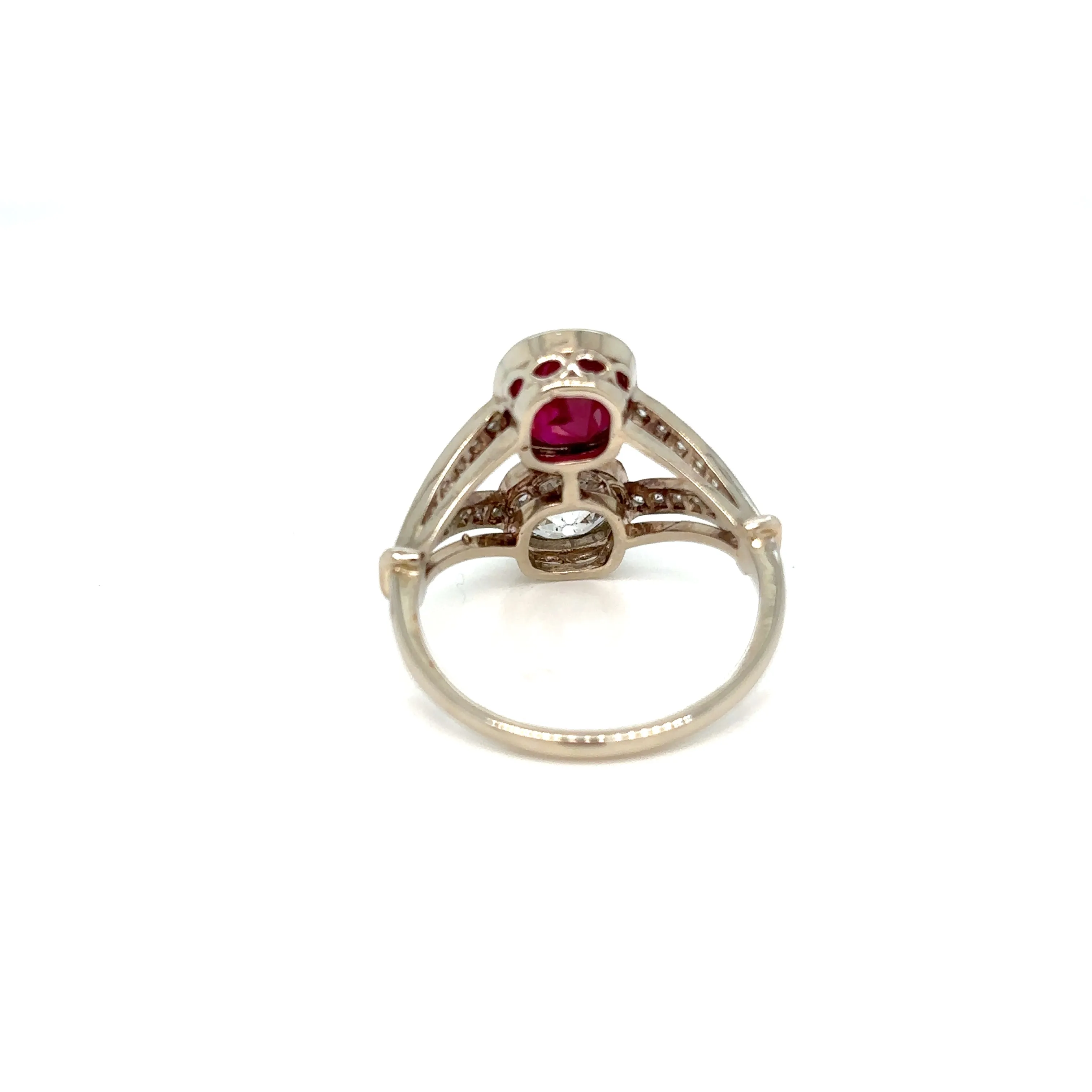 Victorian Certified Natural Unheated Ruby Diamond Vous et Moi Ring