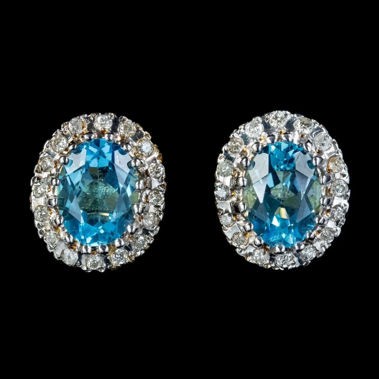 Victorian Style Blue Topaz Diamond Stud Earrings 9ct Gold