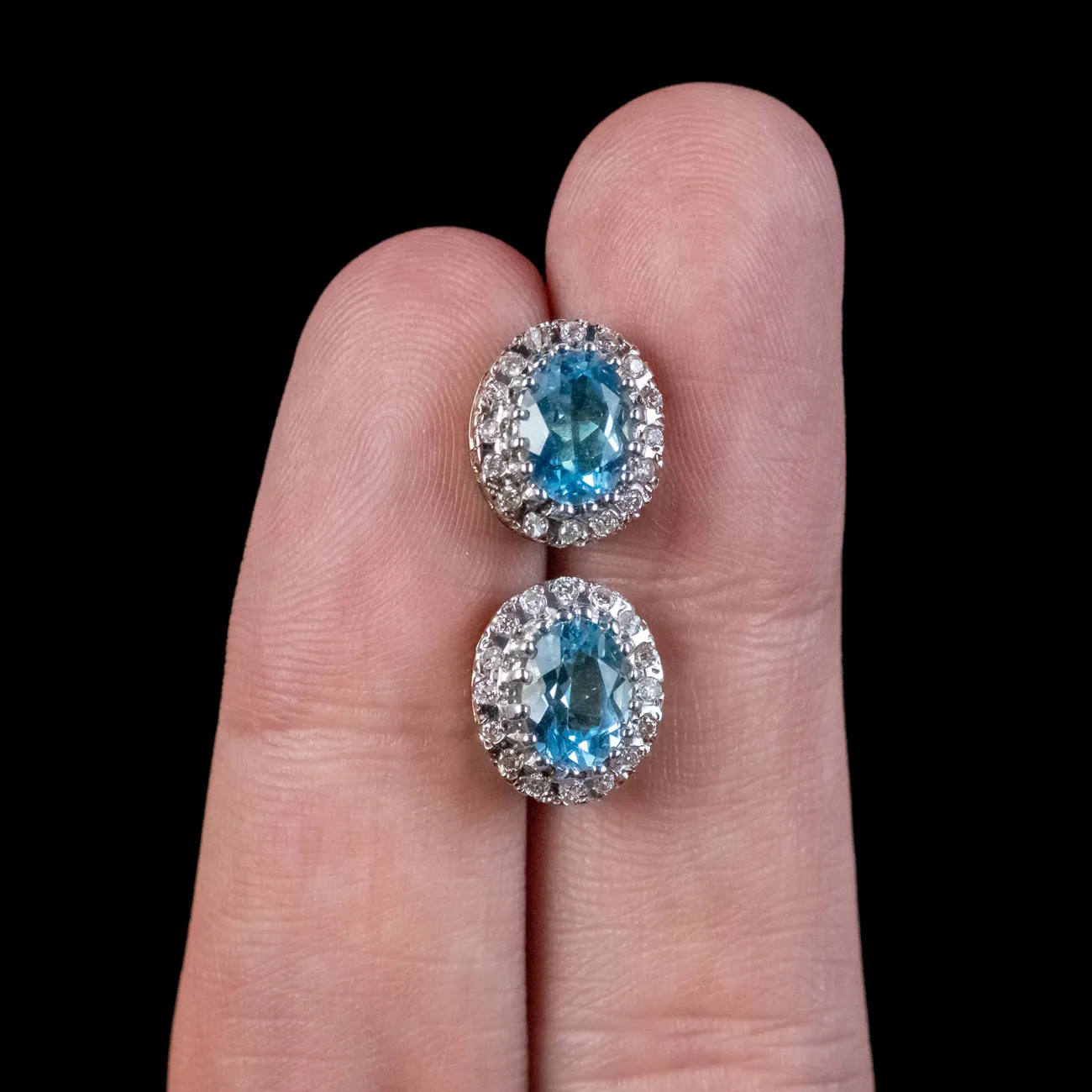 Victorian Style Blue Topaz Diamond Stud Earrings 9ct Gold