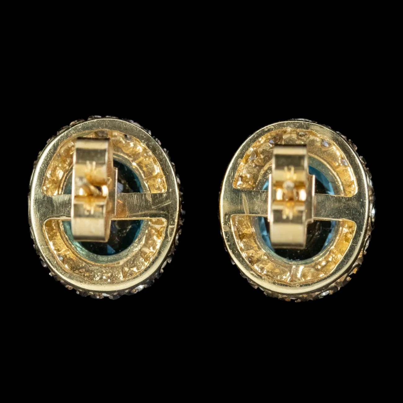 Victorian Style Blue Topaz Diamond Stud Earrings 9ct Gold