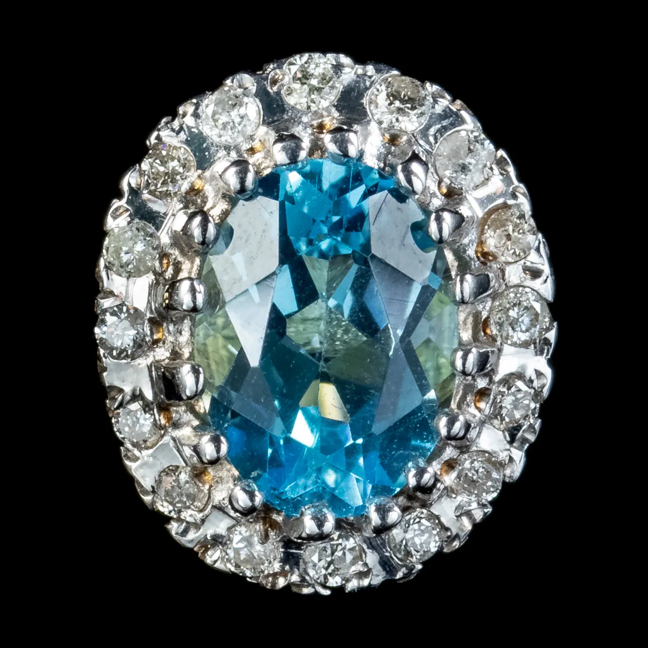 Victorian Style Blue Topaz Diamond Stud Earrings 9ct Gold