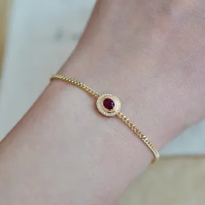 Vintage Genuine Ruby Diamond Bracelet/18K Solid Gold Ruby Diamond Cuban Chain Bracelet