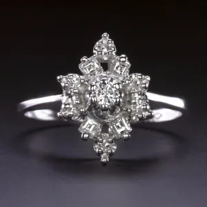 VINTAGE NATURAL DIAMOND CLUSTER RING 14k WHITE GOLD CARRE CUT COCKTAIL ESTATE