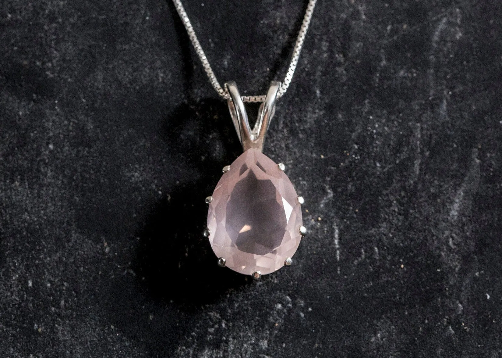 Vintage Quartz Necklace - Natural Rose Quartz Necklace - Pink Teardrop Pendant