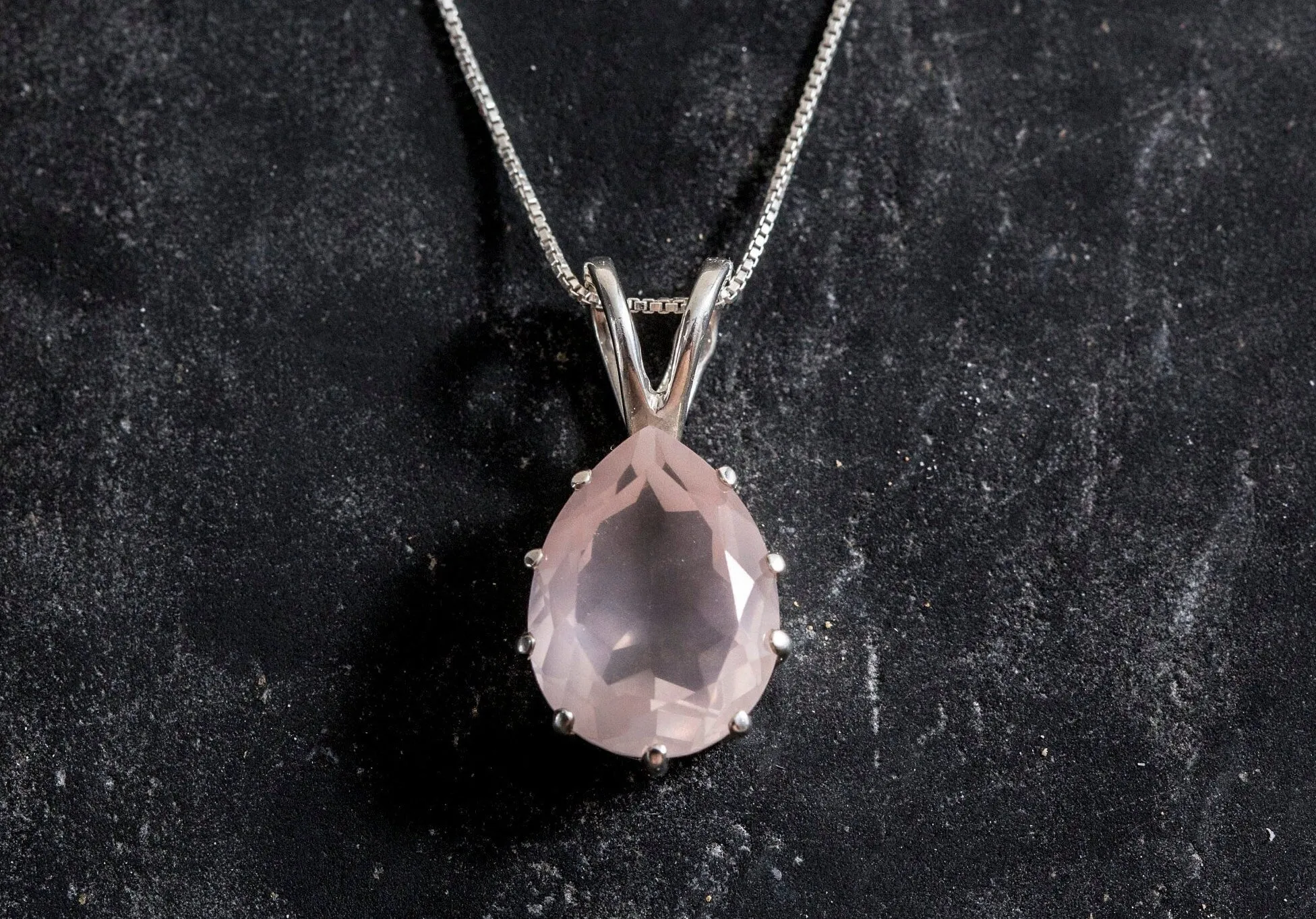 Vintage Quartz Necklace - Natural Rose Quartz Necklace - Pink Teardrop Pendant