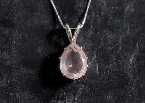 Vintage Quartz Necklace - Natural Rose Quartz Necklace - Pink Teardrop Pendant