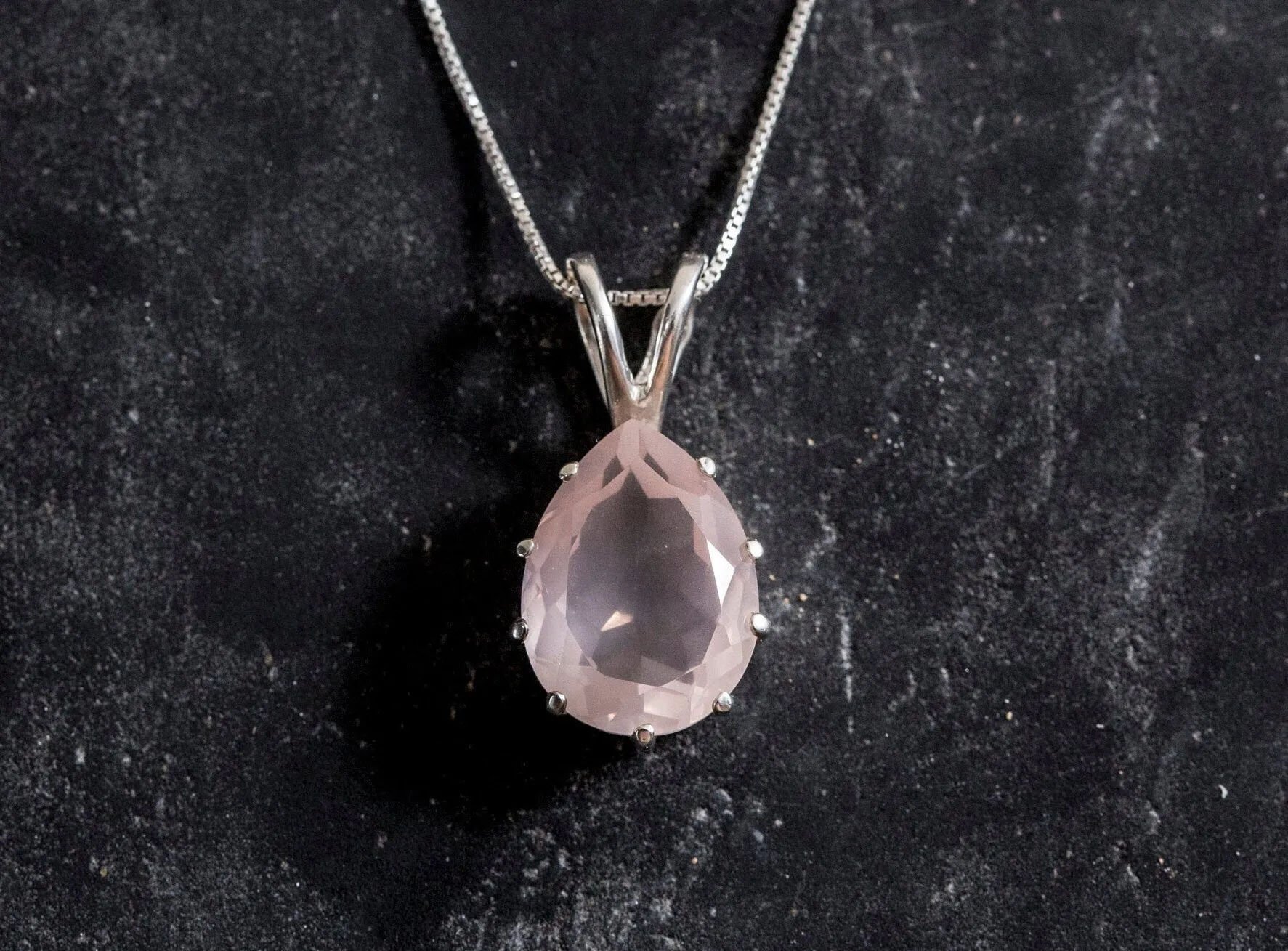 Vintage Quartz Necklace - Natural Rose Quartz Necklace - Pink Teardrop Pendant