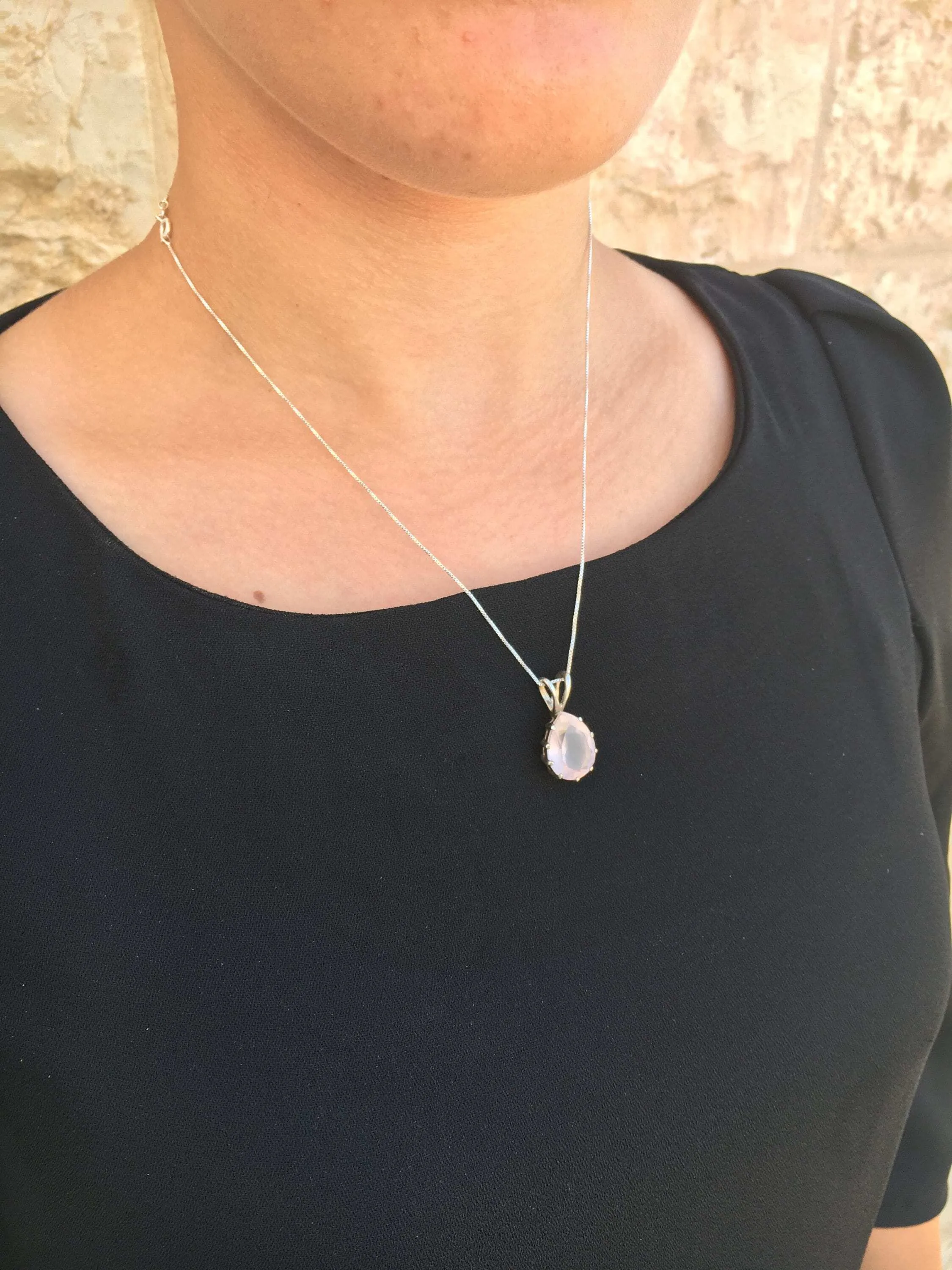 Vintage Quartz Necklace - Natural Rose Quartz Necklace - Pink Teardrop Pendant