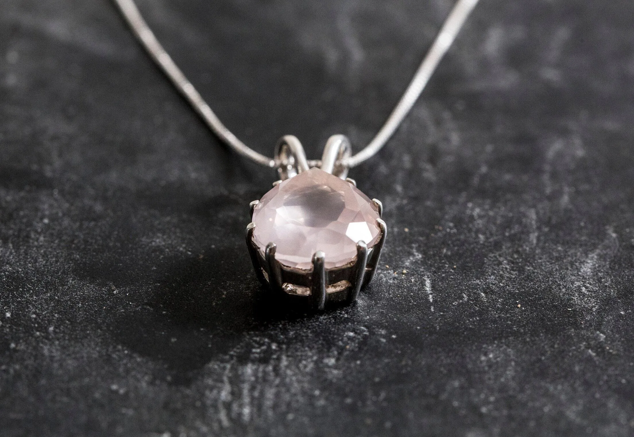Vintage Quartz Necklace - Natural Rose Quartz Necklace - Pink Teardrop Pendant