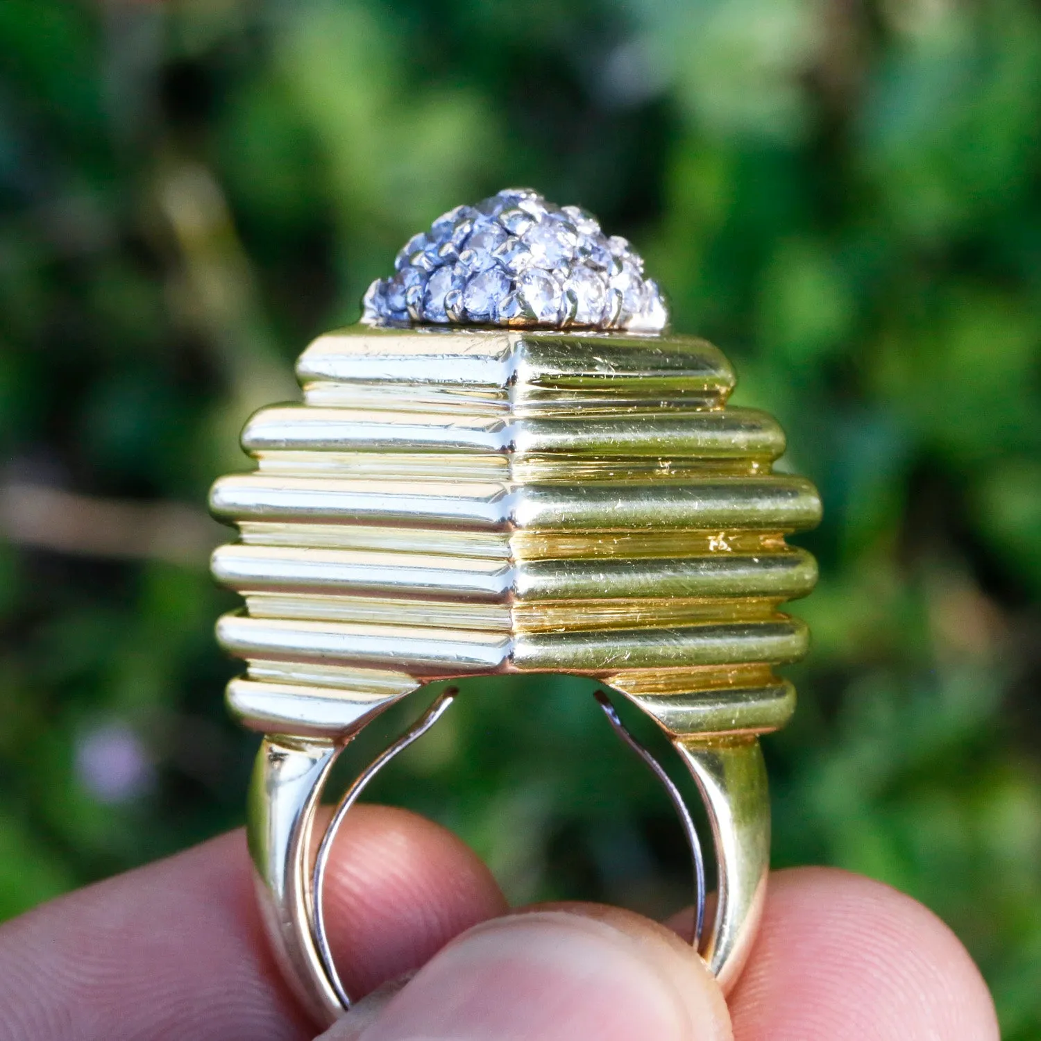 Vintage Round Diamond Step Ring 18K Yellow Gold 0.75ctw