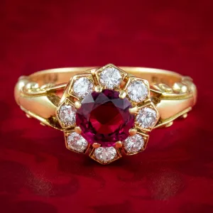 Vintage Ruby Diamond Cluster Ring Natural 1.13ct Ruby Dated 1977 With Cert