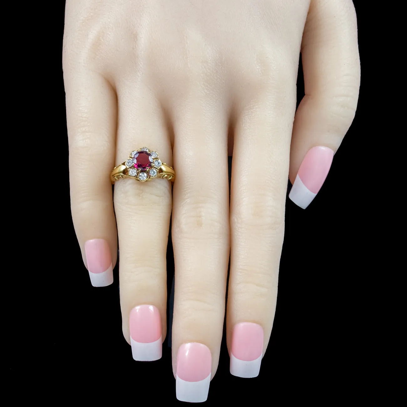 Vintage Ruby Diamond Cluster Ring Natural 1.13ct Ruby Dated 1977 With Cert