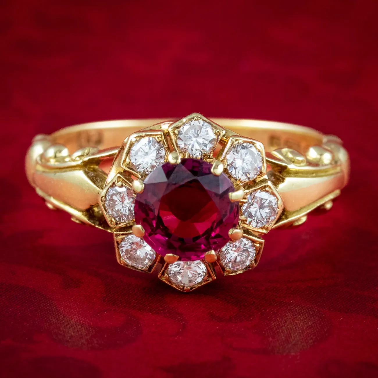 Vintage Ruby Diamond Cluster Ring Natural 1.13ct Ruby Dated 1977 With Cert