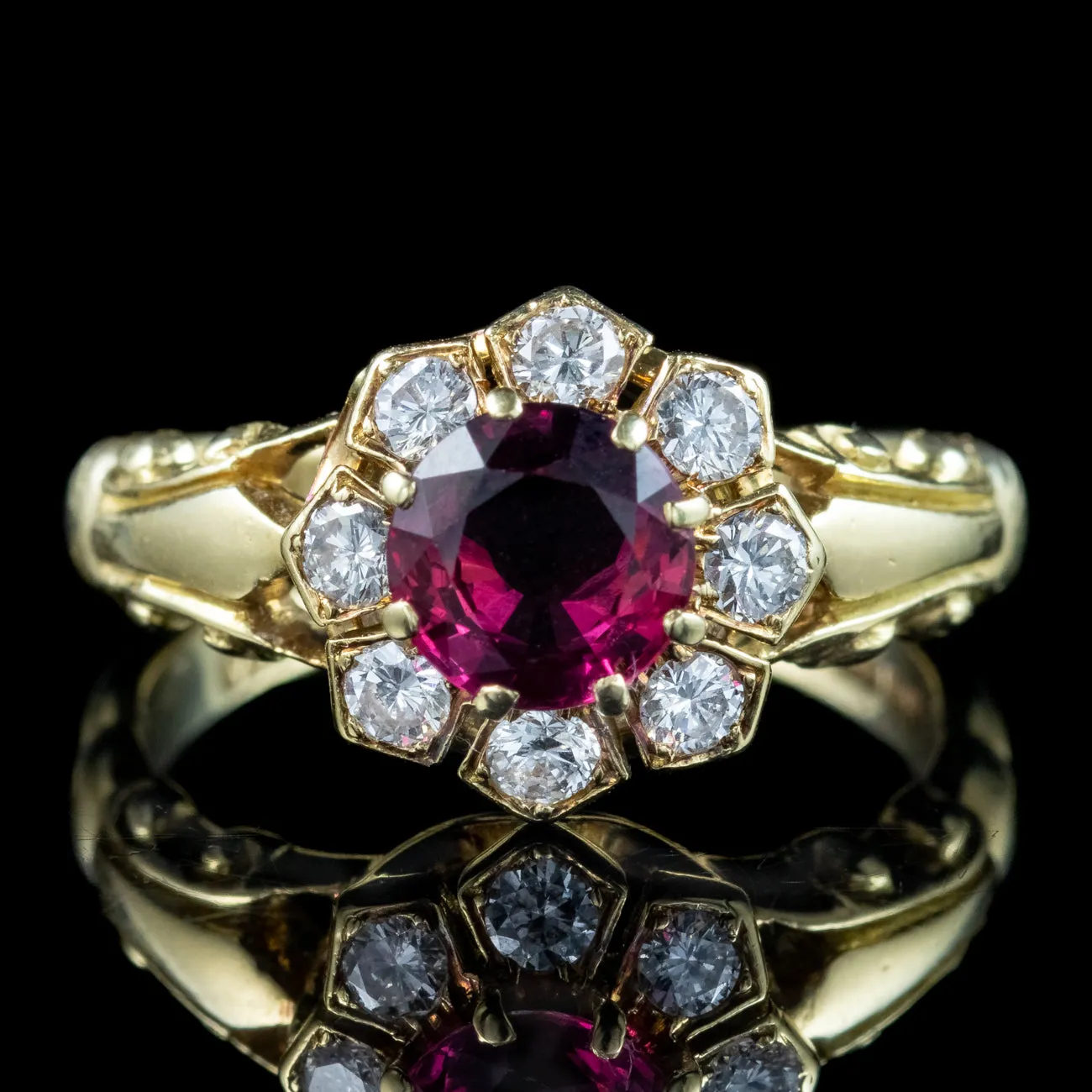 Vintage Ruby Diamond Cluster Ring Natural 1.13ct Ruby Dated 1977 With Cert