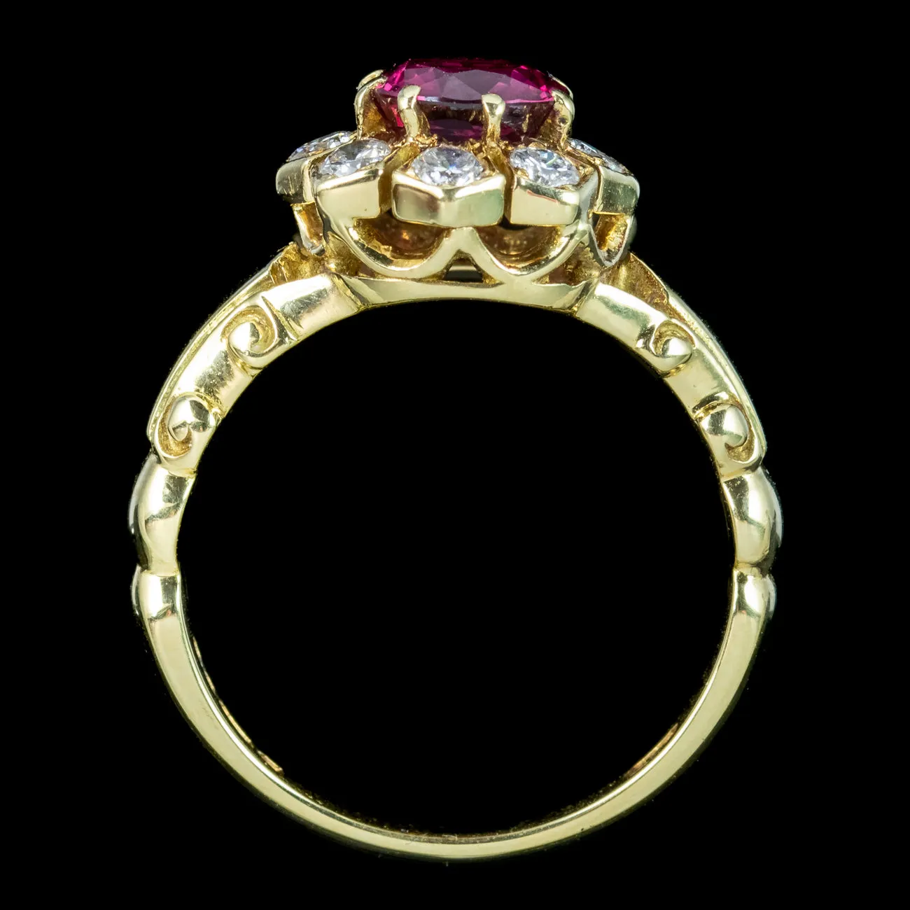Vintage Ruby Diamond Cluster Ring Natural 1.13ct Ruby Dated 1977 With Cert
