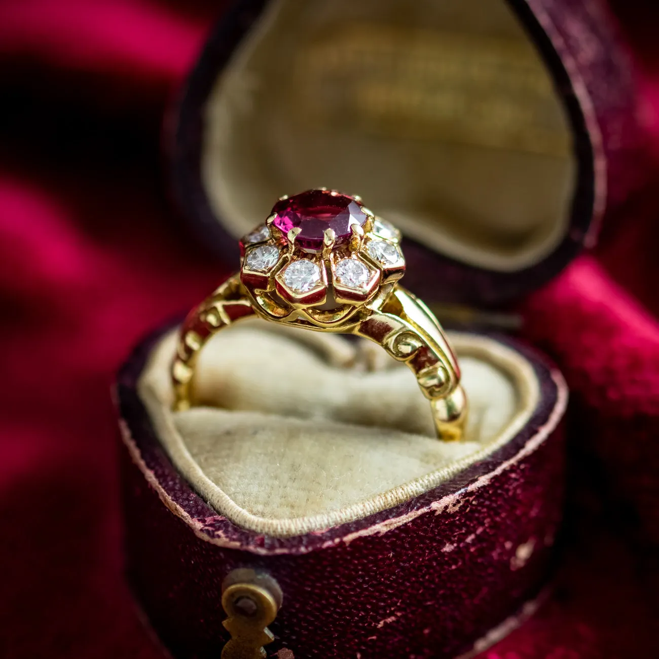 Vintage Ruby Diamond Cluster Ring Natural 1.13ct Ruby Dated 1977 With Cert