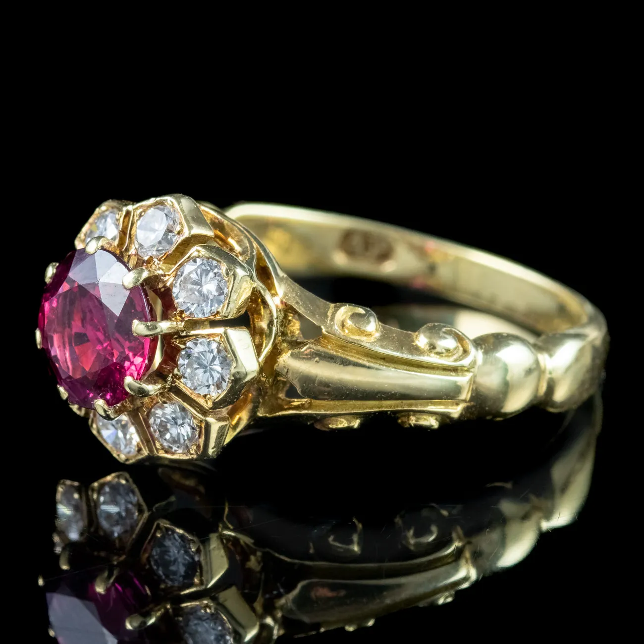 Vintage Ruby Diamond Cluster Ring Natural 1.13ct Ruby Dated 1977 With Cert