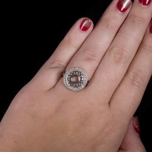 VINTAGE STYLE DIAMOND HALO ENGAGEMENT COCKTAIL RING 5mm SETTING SEMI MOUNT 14