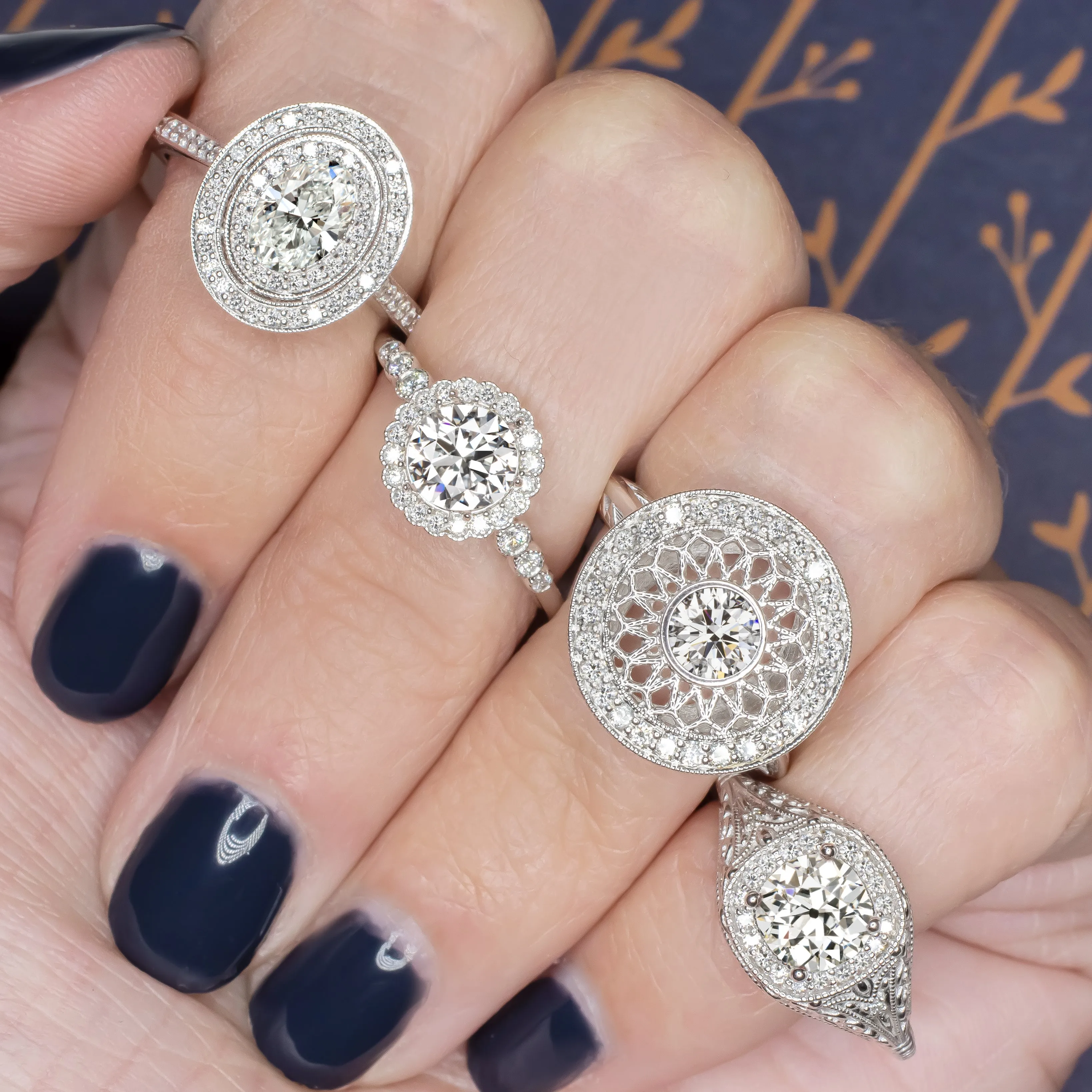 VINTAGE STYLE DIAMOND HALO ENGAGEMENT COCKTAIL RING 5mm SETTING SEMI MOUNT 14