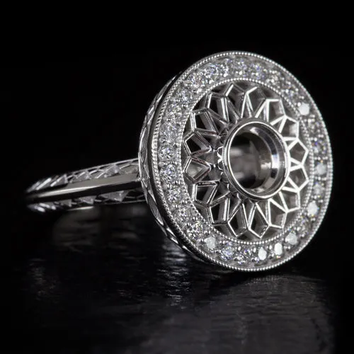 VINTAGE STYLE DIAMOND HALO ENGAGEMENT COCKTAIL RING 5mm SETTING SEMI MOUNT 14