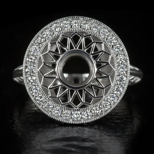 VINTAGE STYLE DIAMOND HALO ENGAGEMENT COCKTAIL RING 5mm SETTING SEMI MOUNT 14