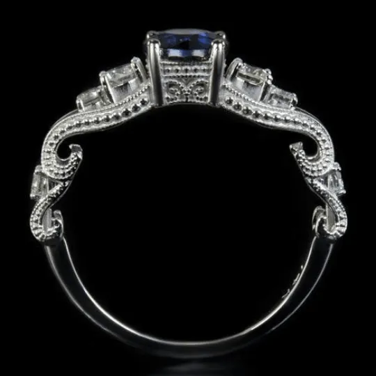 VINTAGE STYLE NATURAL BLUE SAPPHIRE G SI DIAMOND ENGAGEMENT COCKTAIL RING 14k