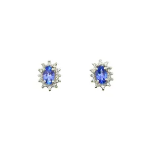 Weiß 9ct Gold 0.42ct Tansanit & Diamant Oval Cluster Ohrstecker