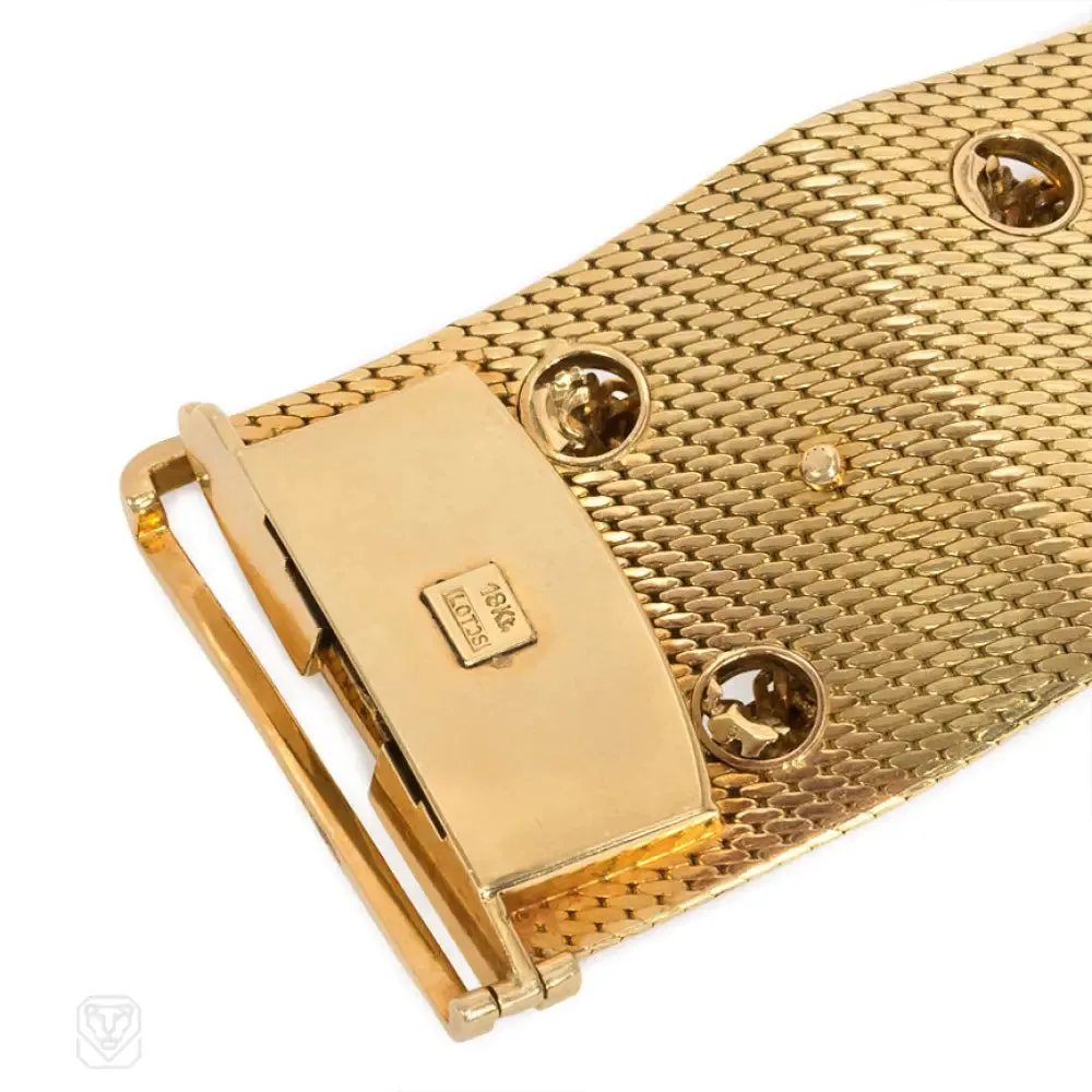 Woven gold and lace gem-set bracelet, Lotos