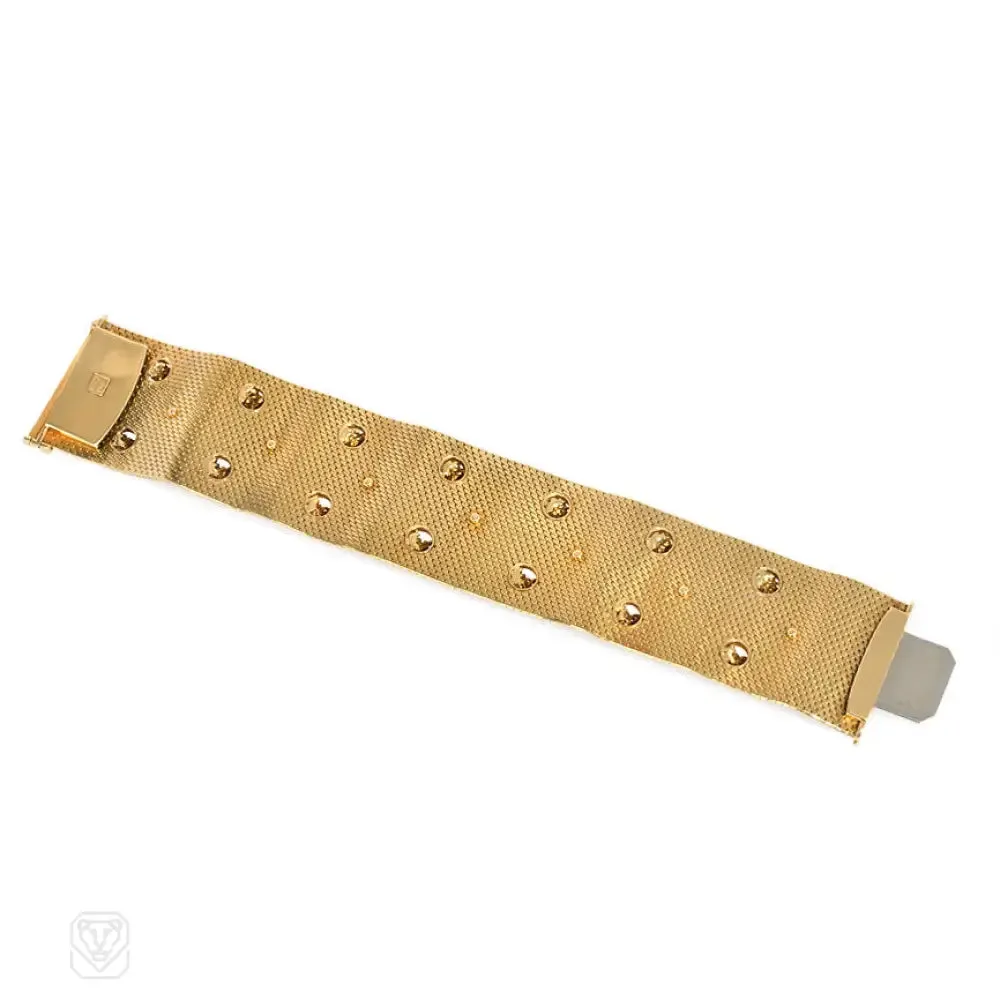 Woven gold and lace gem-set bracelet, Lotos