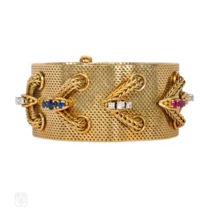 Woven gold and lace gem-set bracelet, Lotos