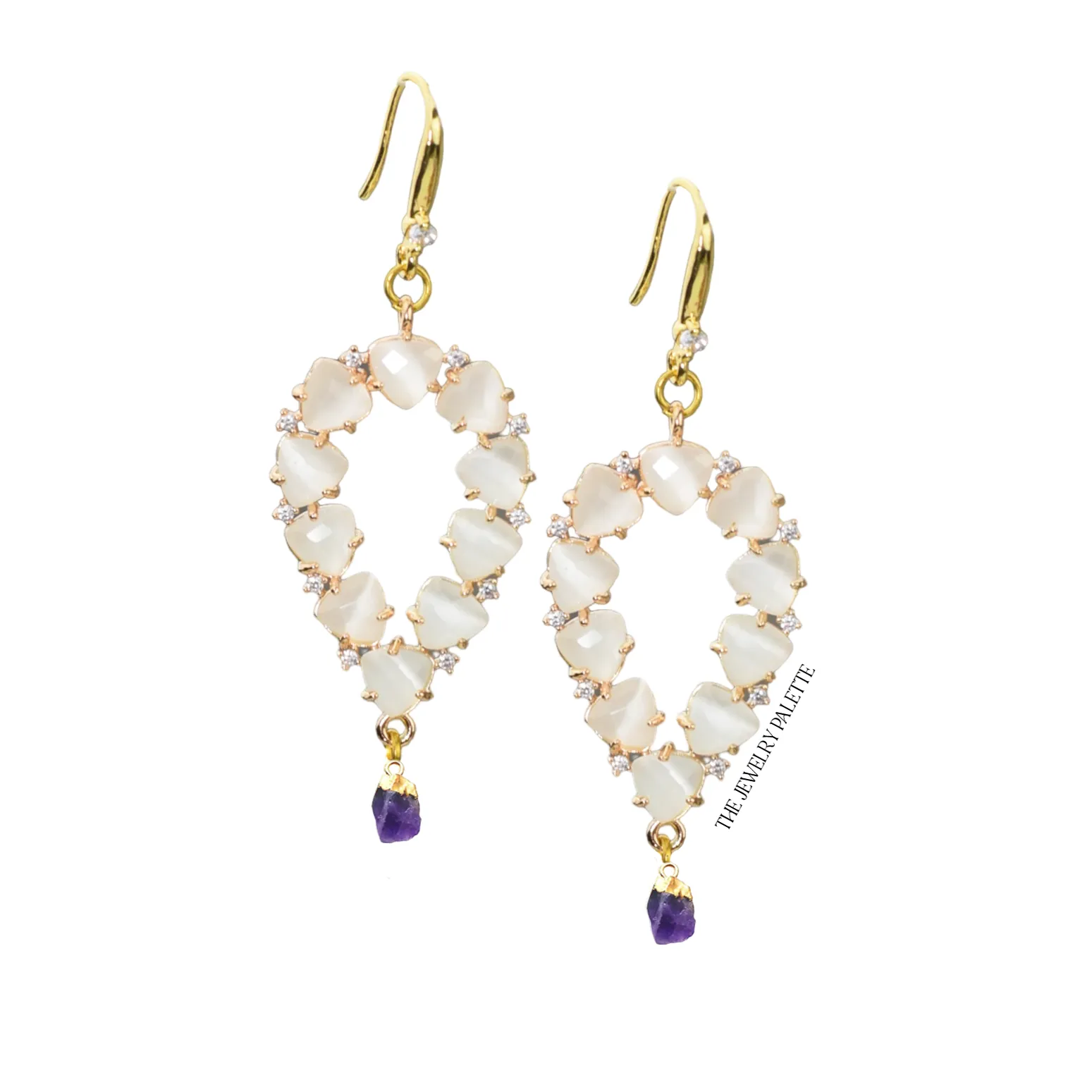 Yara white stones with gold edged amethyst drop earrings