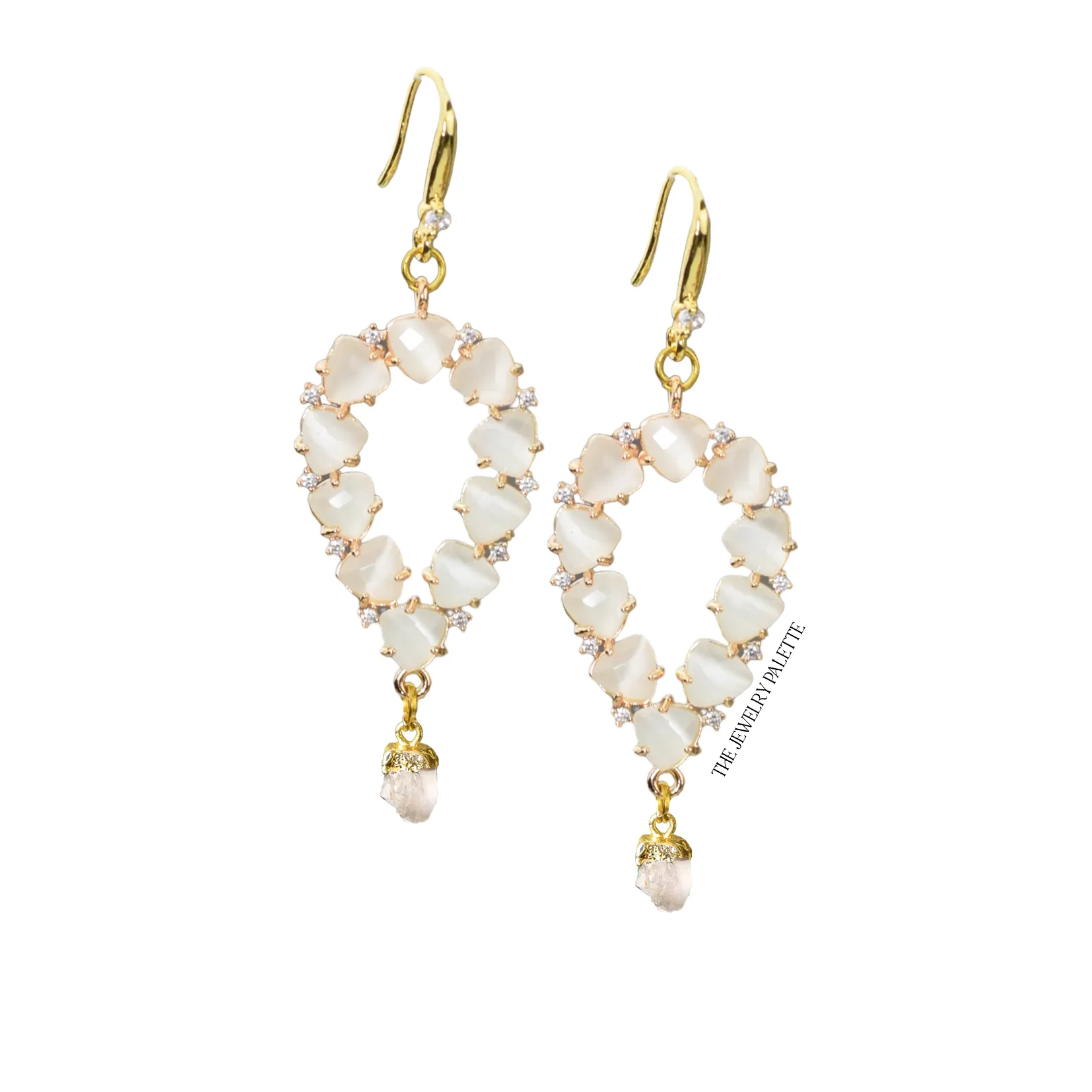 Yara white stones with gold edged amethyst drop earrings
